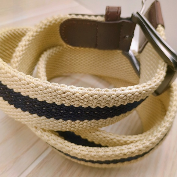 Boston Scott Golf Apparel Woven Belt Beige Navy Blue Striped Adjust Up To 40" - Picture 3 of 4